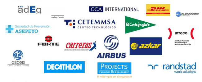 Logos de empresas clientes de Conducta Gestión - ädEq, CCA International, DHL, Eurocopter, CETEMSA, El Corte Inglés, ASEPEYO, Forte, Carreras, Azkar, IMECO, GEODIS, Airbus, Decathlon, Projects, Randstad